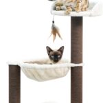 Catry Nirvana 3-Level Kitten Tree with Plush Perch, Soft Hammock, and Paper Rope Scratching Posts, Minimalist Cat Furniture for Climbing, Scratching & Resting, Ideal for Kittens & Small Cats, Beige