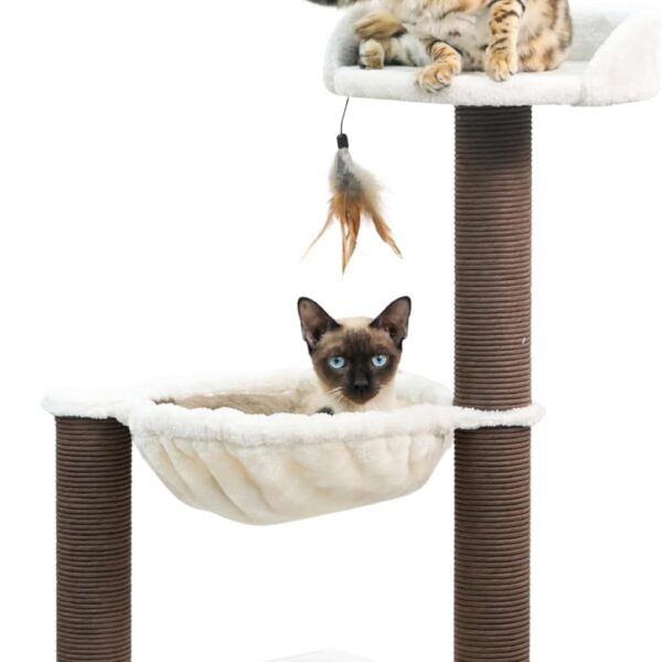 Catry Nirvana 3-Level Kitten Tree with Plush Perch, Soft Hammock, and Paper Rope Scratching Posts, Minimalist Cat Furniture for Climbing, Scratching & Resting, Ideal for Kittens & Small Cats, Beige