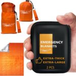 Frelaxy Emergency Blanket 2-Pack, Extra-Thick Extra-Large Space Blankets with Whistles, Storage Pouchs, and EVA case
