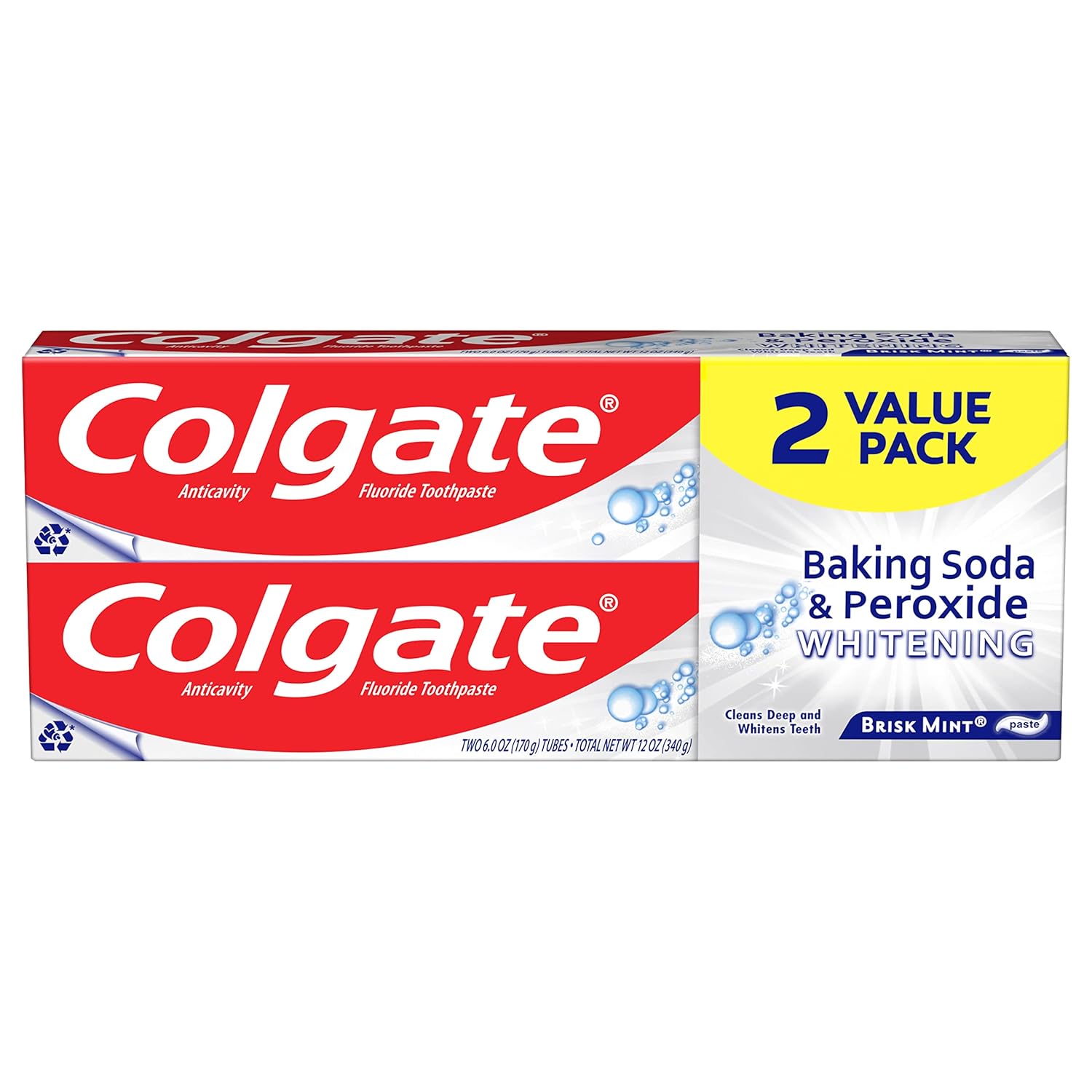 Colgate Baking Soda & Peroxide Toothpaste - Whitens Teeth, Fights Cavities & Removes Stains, Brisk Mint, 6 Ounce (Pack of 2) Colgate Baking Soda & Peroxide Toothpaste - Whitens Teeth, Fights Cavities & Removes Stains, Brisk Mint, 6 Ounce (Pack of 2)
