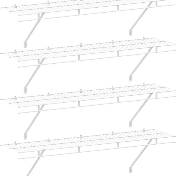 HAUSHOF Closet Shelves Wall Mounted 4-Pack, 4 ft x 12in White Wire Shelving for Laundry Room, Closet, Basement Organization and Storage