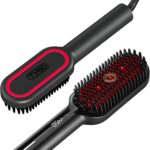 TYMO Hair Straightener Brush - Upgraded Ionic Plus Straightening Brush with Dense Bristles, 16 Temps, Dual Voltage | Ceramic Hot Comb for Women | Flat Iron for Thick Curly Hair, Black