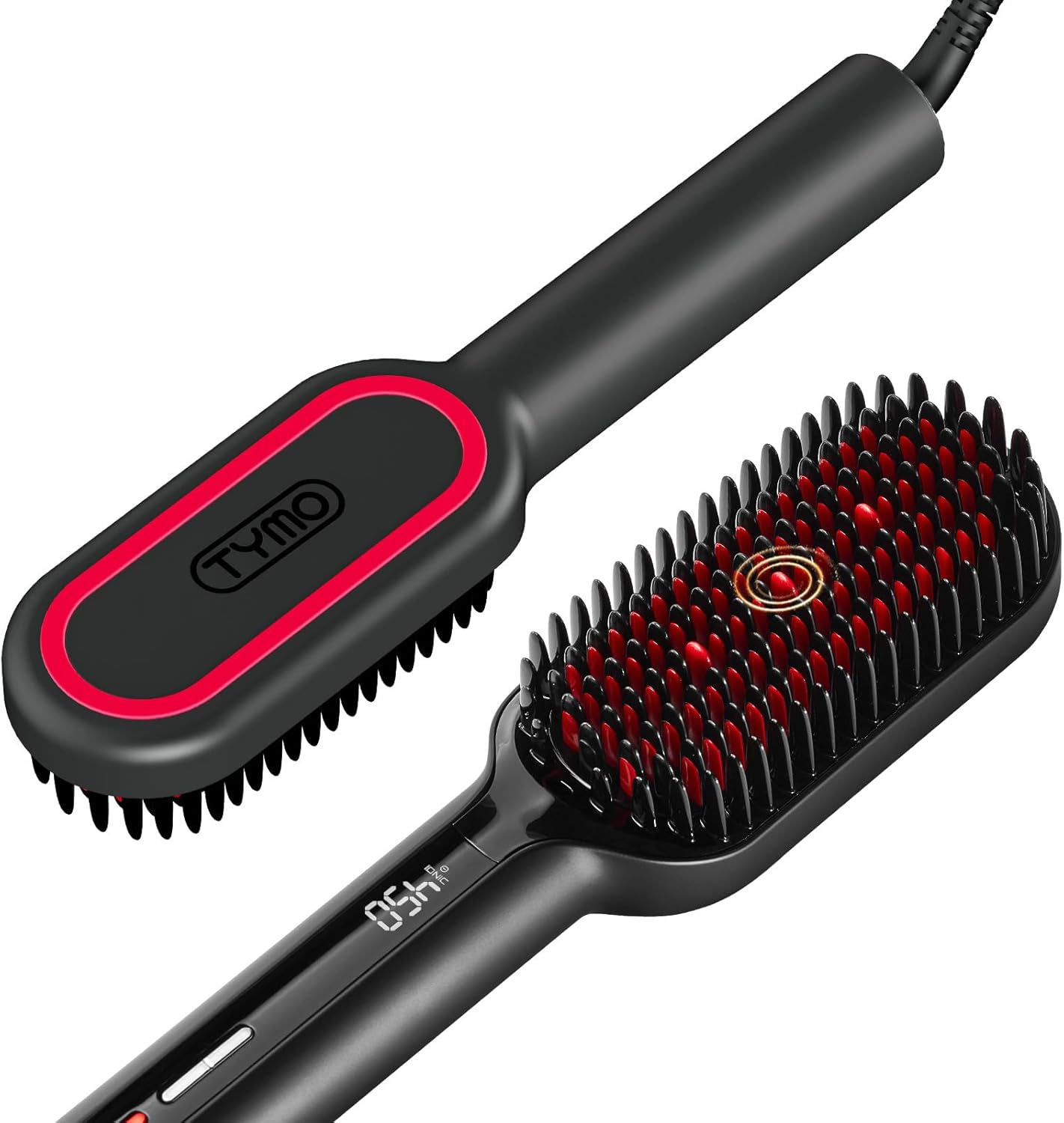 TYMO Hair Straightener Brush - Upgraded Ionic Plus Straightening Brush with Dense Bristles, 16 Temps, Dual Voltage | Ceramic Hot Comb for Women | Flat Iron for Thick Curly Hair, Black TYMO Hair Straightener Brush - Upgraded Ionic Plus Straightening Brush with Dense Bristles, 16 Temps, Dual Voltage | Ceramic Hot Comb for Women | Flat Iron for Thick Curly Hair, Black