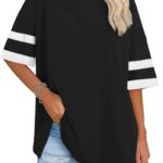 rosemia Oversized Tshirts for Women Summer Short Sleeve Round Neck Graphic Tee Shirt