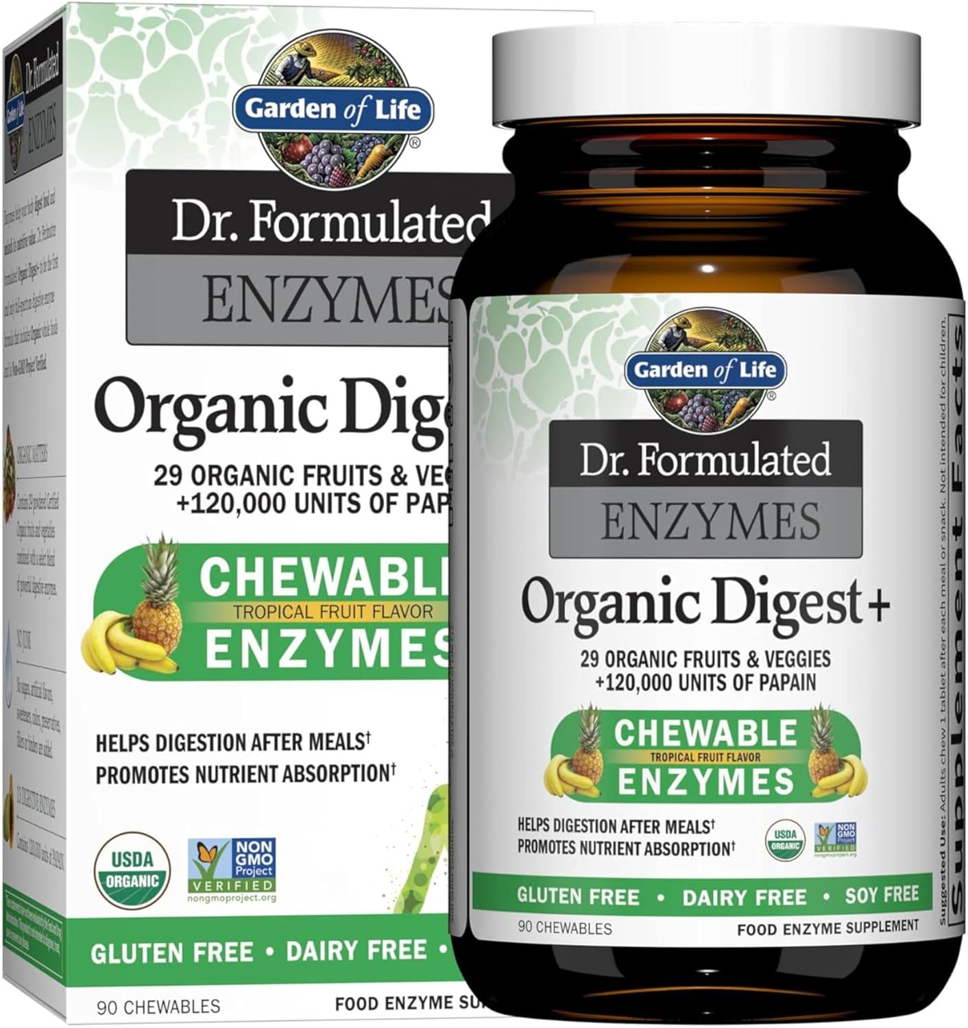 Garden of Life Digestive Enzymes with Papain, Bromelain and Lipase for Nutrient Absorption and Digestion Support, Tropical Fruit Flavor, Dietary Supplement, Certified Vegan, 90 Chewables Garden of Life Digestive Enzymes with Papain, Bromelain and Lipase for Nutrient Absorption and Digestion Support, Tropical Fruit Flavor, Dietary Supplement, Certified Vegan, 90 Chewables