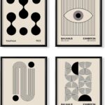Black and White Bauhaus Abstract Geometric Wall Art - 8x10 Art Deco Museum Boho Art Gift for He - Mid Century Modern Minimalist Poster - Small Print for Bedroom Bathroom Aesthetic Retro Artwork Set 4