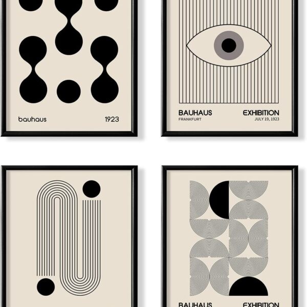 Black and White Bauhaus Abstract Geometric Wall Art - 8x10 Art Deco Museum Boho Art Gift for He - Mid Century Modern Minimalist Poster - Small Print for Bedroom Bathroom Aesthetic Retro Artwork Set 4