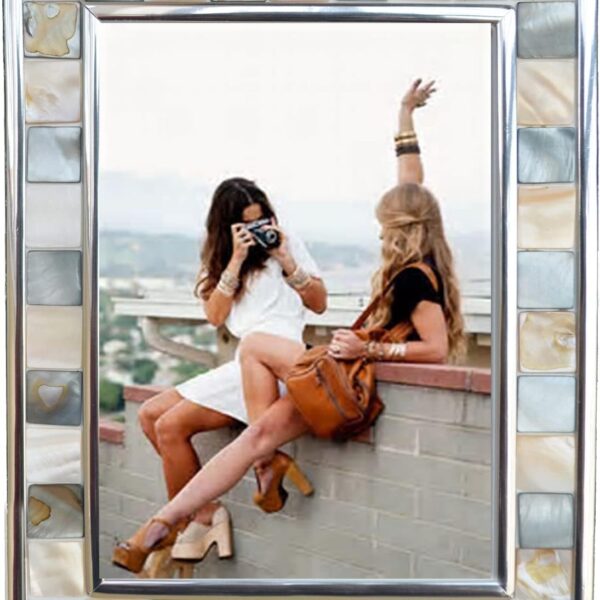 Silver Plate Picture Frame 5x7 Mother of Pearl 5 by 7 Photo Frame Mosaic Glass Tabletop Frame (Grey+ White,1pc)