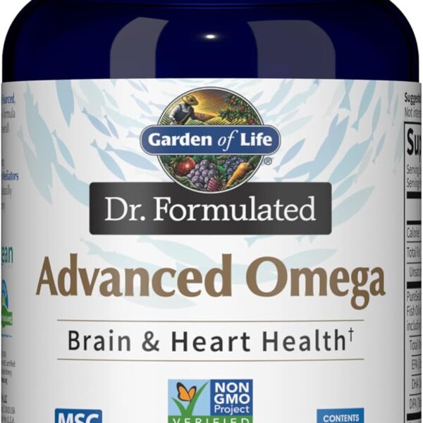Garden of Life Dr. Formulated Advanced Omega Fish Oil - Lemon, 1,290mg EPA, DHA + DPA in Triglyceride Form, Single Source Omega 3 Supplement for Ultimate Brain & Heart Health, Non-GMO, 60 Softgels