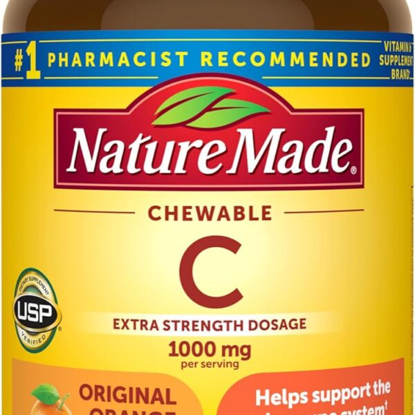Nature Made Extra Strength Dosage Chewable Vitamin C 1000 mg per serving, Vitamin C Chewable Dietary Supplement for Immune Support, 90 Tablets, 45 Day Supply