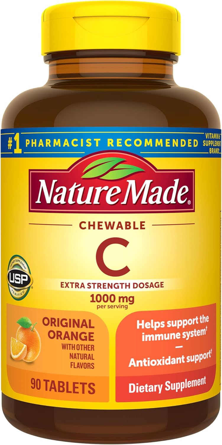 Nature Made Extra Strength Dosage Chewable Vitamin C 1000 mg per serving, Vitamin C Chewable Dietary Supplement for Immune Support, 90 Tablets, 45 Day Supply