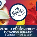 Glade 1-Wick 2in1 Scented Candle Jar, Hawaiian Breeze & Vanilla Passion Fruit, Air Freshener Infused with Essential Oils, 4.08 Oz, 2 Count