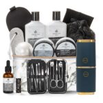 23pcs Bath and Body Gift Basket for Men & Women, Charcoal Home Spa Kit, Leather Bag, Skin Care Set, Self Care Kit, Christmas, Birthday,Anniversary, Mother's Day Gift, Mom, Dad, Wife