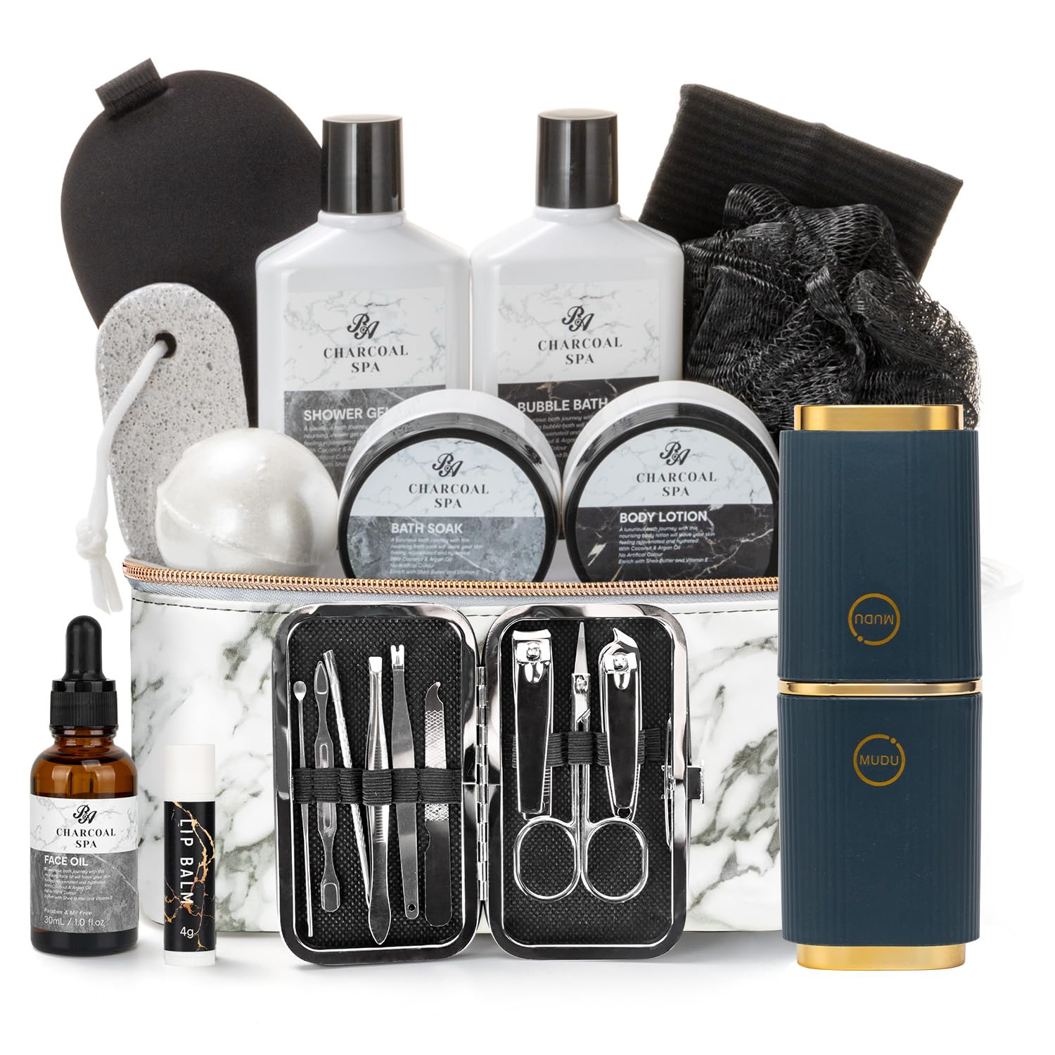 23pcs Bath and Body Gift Basket for Men & Women, Charcoal Home Spa Kit, Leather Bag, Skin Care Set, Self Care Kit, Christmas, Birthday,Anniversary, Mother's Day Gift, Mom, Dad, Wife 23pcs Bath and Body Gift Basket for Men & Women, Charcoal Home Spa Kit, Leather Bag, Skin Care Set, Self Care Kit, Christmas, Birthday,Anniversary, Mother's Day Gift, Mom, Dad, Wife