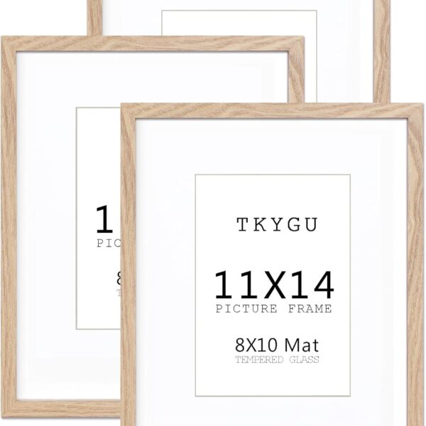 11x14 Picture Frame wooden set of 3, 11x14 mat to 8x10 Modern Style Wood Composite frames 11by14 Poster Fram Tempered Glass Photo Frames for Wall Art Prints for Home Decor