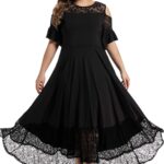 LALAGEN Womens Plus Size Lace Cold Shoulder Casual Long Plain Evening Party Maxi Dress L-5X