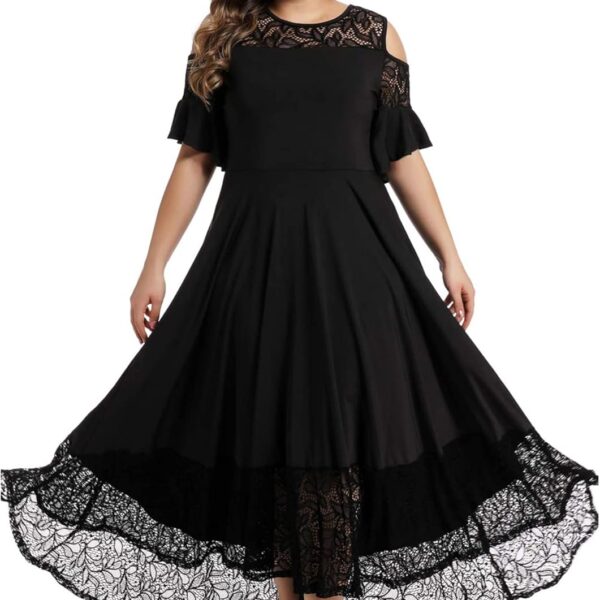 LALAGEN Womens Plus Size Lace Cold Shoulder Casual Long Plain Evening Party Maxi Dress L-5X