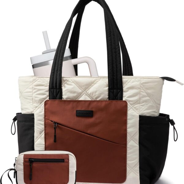 LOVEVOOK Tote Bag for Women, puffer tote bag for Work Travel Nurse, Lightweight quilted Bags with Compartments
