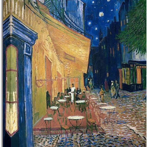 Wieco Art Cafe Terrace at Night Modern Stretched and Framed Giclee Canvas Prints Van Gogh Oil Paintings Reproduction Cityscape Picture on Canvas Wall Art Ready to Hang for Bedroom Home Decor
