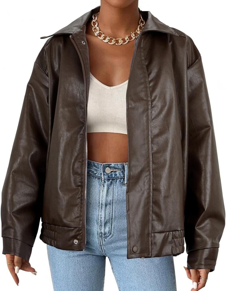 American Trends Womens Faux Leather Jackets Oversized Motorcycle Bomber Coats Fall Spring Fashion Clothes Winter Outfits