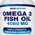 Arazo Nutrition Wild Caught Omega-3 Fish Oil Concentrate  4,080mg per Serving  High EPA 1200mg & DHA 900mg  120 Burpless Lemon Softgels