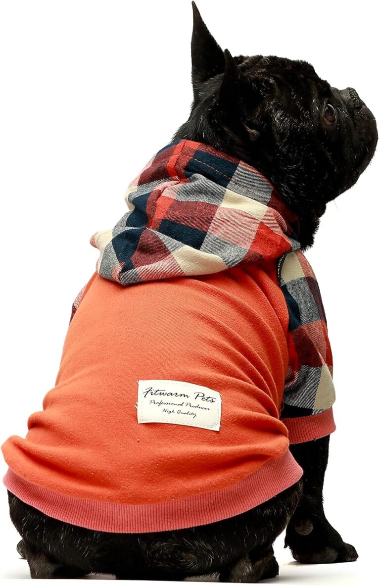 Fitwarm Dog Plaid Shirts Doggie Clothes Puppy Hoodies Cat Hooded T Shirts Pet Outfits Cotton Orange XS