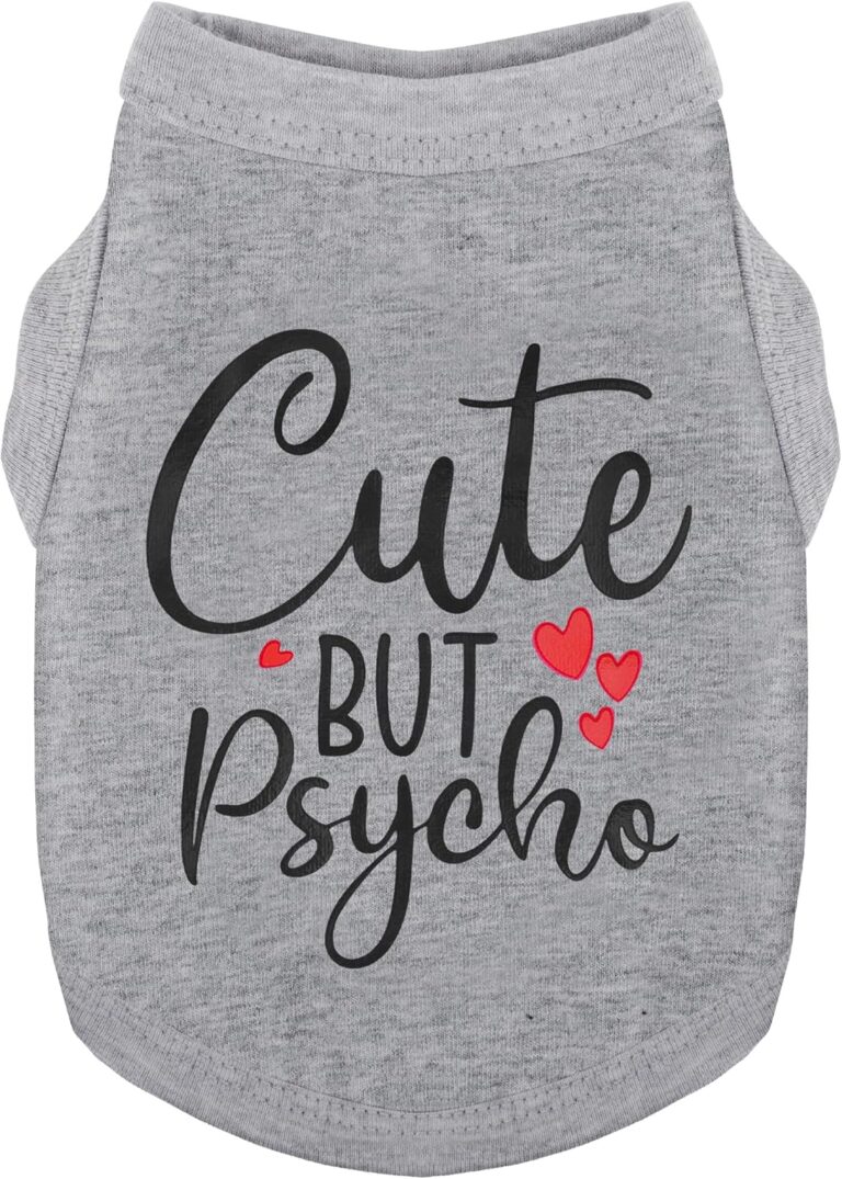 Stylish Dog Clothes: Expressive Cotton Puppy Shirt Vest for Small and Medium Dogs, Featuring 'Cute but Psycho' Slogan Print - Perfect for Showing Off Your Pet's Unique Style! Grey S