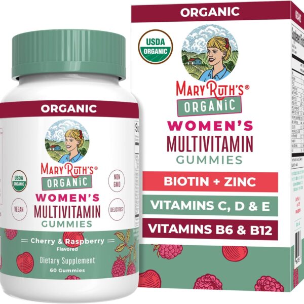 MARYRUTH'S Multivitamin Gummies for Women Ages 14+ | Immune Support | Hair & Skin Health | Reproductive Health | Vitamin A C D E B6 B12 Biotin Zinc Iodine | Organic | Vegan | Non-GMO | 60 Count