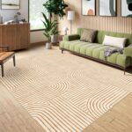 LUXRUG Washable Area Rug 5x7 - Boho Living Room Rug Soft Bedroom Rug Ultra-Thin Orange Modern Abstract Rainbow Dining Room Rugs Indoor Carpet for Living Room Nursery Room Home Decor