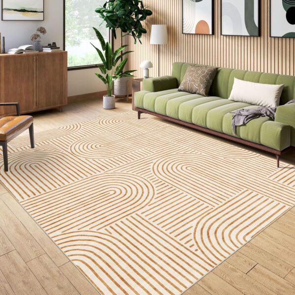 LUXRUG Washable Area Rug 5x7 - Boho Living Room Rug Soft Bedroom Rug Ultra-Thin Orange Modern Abstract Rainbow Dining Room Rugs Indoor Carpet for Living Room Nursery Room Home Decor