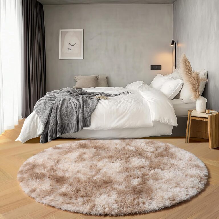 ONASAR Tie-Dye Beige Round Area Rugs 5ft, Soft Bedroom Circle Rug Floor Mats for Kids Girls Teen Room, Kawaii Fluffy Plush Shaggy Carpet for Baby Nursery Living Room Playroom Home Decor