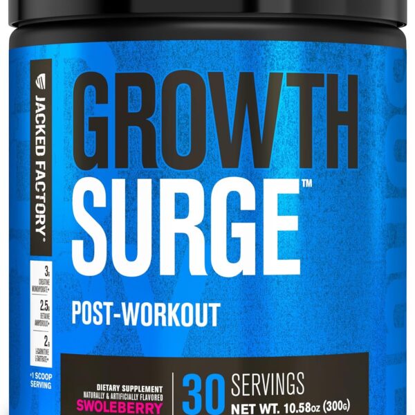 Jacked Factory Growth Surge Creatine Post Workout w/L-Carnitine - Daily Muscle Builder & Recovery Supplement with Creatine Monohydrate, Betaine, L-Carnitine L-Tartrate - 30 Servings, Swoleberry