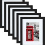 PEALSN 11x14 Picture Frame Set of 6, Display Pictures 8x10 with Mat or 11x14 without Mat for Wall Mounting or Table Top Display, Photo Frames Collage for Wall Decor, Black Woodgrain.