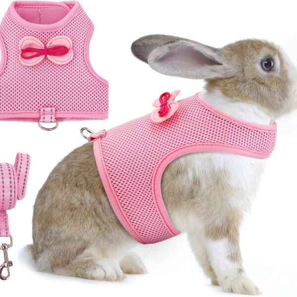 AIITLE No-Choke Rabbit Harness & Leash - Double-Layer Mesh, Reflective Safety Strap for Indoor/Outdoor Use, Perfect for Small Pets (Squirrels, Puppies, Holland Lops) Pink M