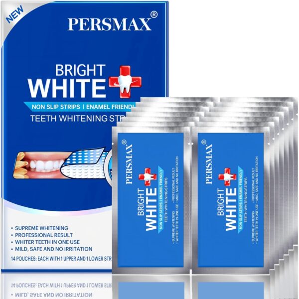 PERSMAX Teeth Whitening Strips  Professional Dentist Approved, Gum-Safe Formula, 14 Treatment, 28 Non-Slip Strips, Pain-Free Express Whitening Kit in 30 Min, Easy to Use for Bright Smile