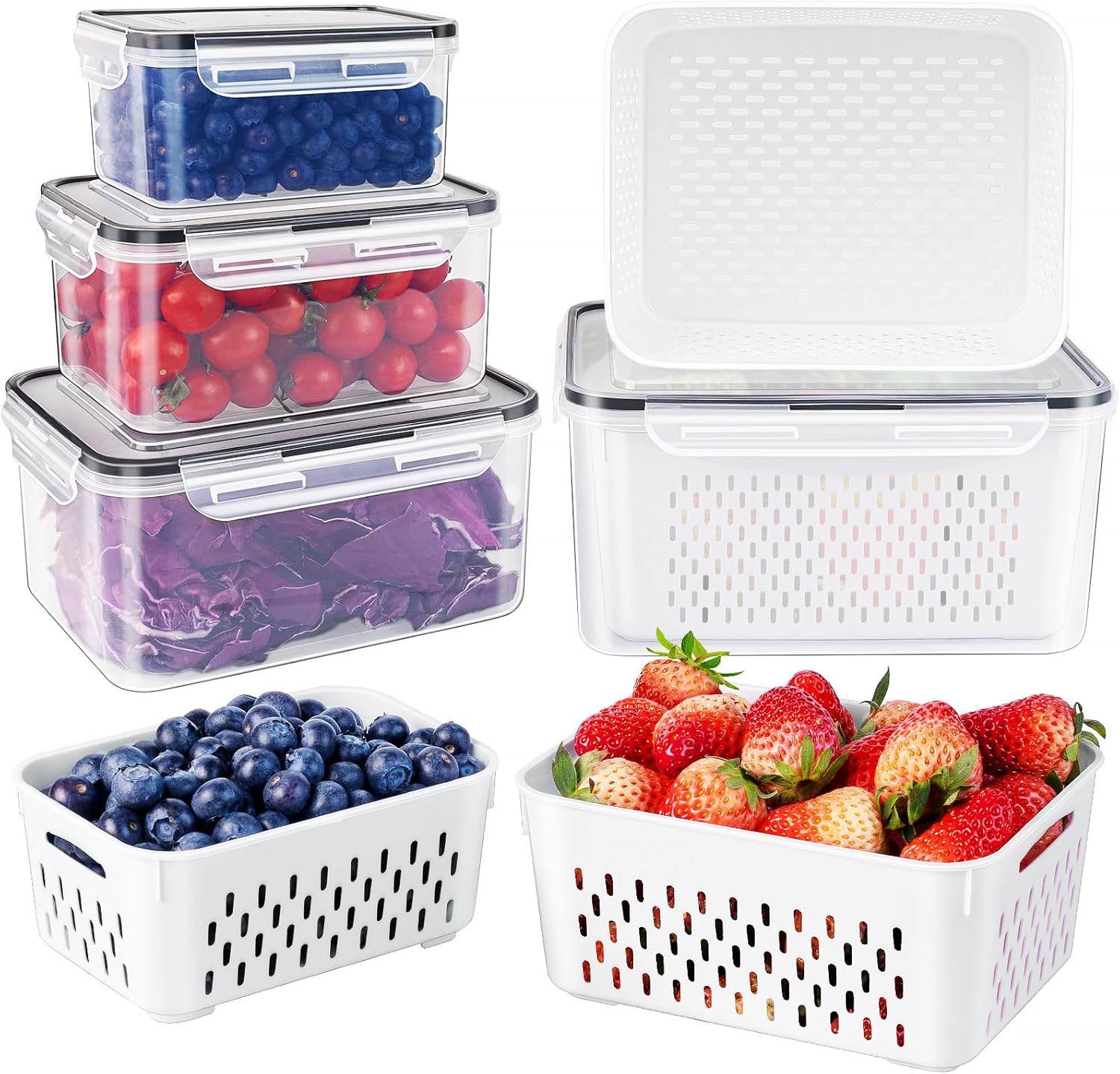 Freshmage Fruit Storage Containers for Fridge with Removable Colander, Airtight Food Storage Container, Dishwasher Safe Produce Saver for Refrigerator, Keep Berry Fruit Fresh Longer 4 pcs Small Clear Freshmage Fruit Storage Containers for Fridge with Removable Colander, Airtight Food Storage Container, Dishwasher Safe Produce Saver for Refrigerator, Keep Berry Fruit Fresh Longer 4 pcs Small Clear