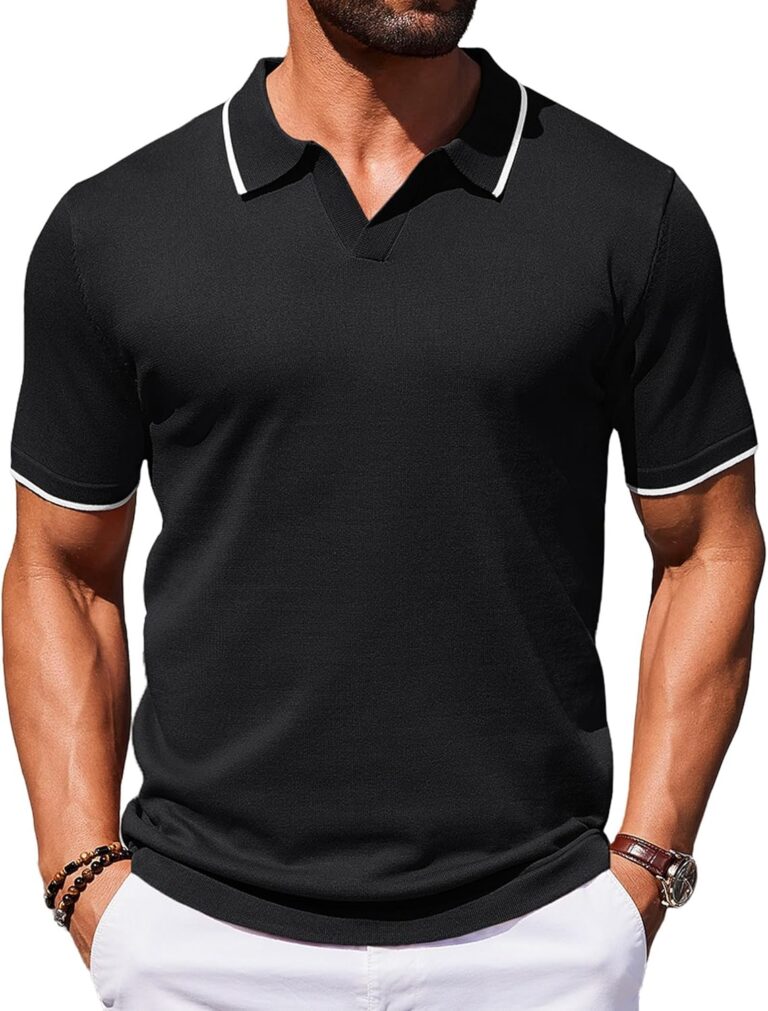 COOFANDY Mens Polo Shirts Short Sleeve Casual Knit Polo Shirt Vintage Golf T Shirts Old Money Tops