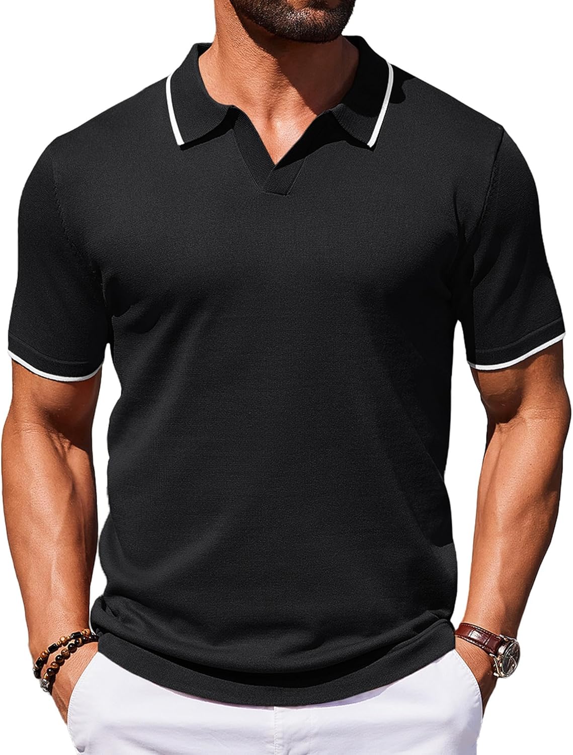 COOFANDY Mens Polo Shirts Short Sleeve Casual Knit Polo Shirt Vintage Golf T Shirts Old Money Tops COOFANDY Mens Polo Shirts Short Sleeve Casual Knit Polo Shirt Vintage Golf T Shirts Old Money Tops