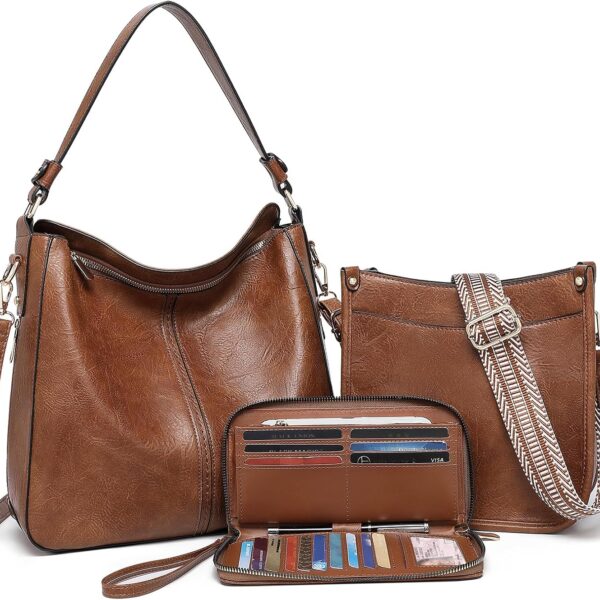 Purses for Women 3PCS, Crossbody Bags Set Large Leather Purse Shoulder Handbags with Wallet Adjustable Straps for Ladies Tote