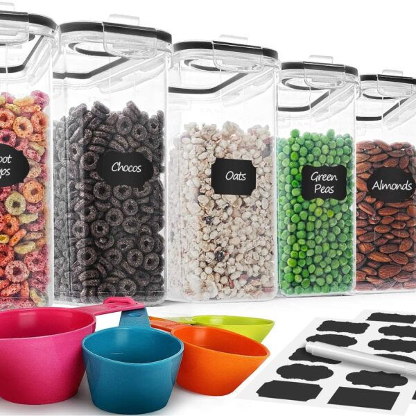 Cereal Container Set, MCIRCO Airtight Food Storage Containers ((4L /135.2oz) Set of 6, Cereal Dispensers with Measuring Tools