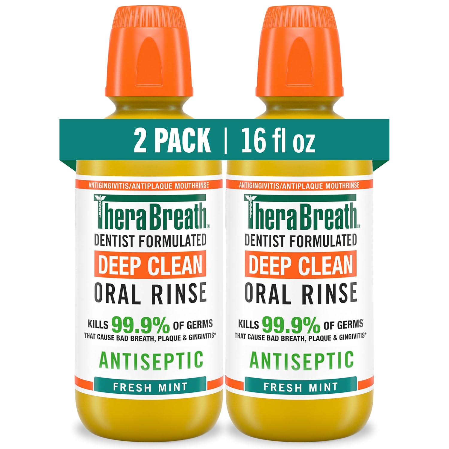 TheraBreath Deep Clean Mouthwash, Antiseptic Benefits, Fresh Mint Flavor, Dentist Formulated, Alcohol Free, 16 fl oz (Pack of 2) TheraBreath Deep Clean Mouthwash, Antiseptic Benefits, Fresh Mint Flavor, Dentist Formulated, Alcohol Free, 16 fl oz (Pack of 2)