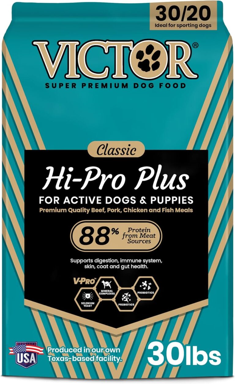 VICTOR Super Premium Dog Food  Hi-Pro Plus Dry Kibble  High Protein Dog Food with 30% Protein  Beef, Chicken, Pork, Fish Meals, Gluten Free - for High Energy and Active Dogs & Puppies, 30lbs