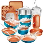 GOTHAM STEEL 20 Piece Copper Pots and Pans Set Nonstick Cookware Set + Complete Ceramic Bakeware Set for Kitchen with Long Lasting Non Stick, Dishwasher/Oven Safe, Non Toxic  Turquoise