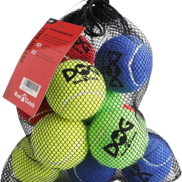 INSUM Tennis Balls for Dogs - 12 Pack 2.5'' Durable Non-Toxic Outdoor Dog Toys Balls with Mesh Bag, SGS Certified, Colorful Fetch Toys, Medium Large Breeds (Non Squeaky)