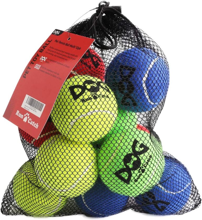 INSUM Tennis Balls for Dogs - 12 Pack 2.5'' Durable Non-Toxic Outdoor Dog Toys Balls with Mesh Bag, SGS Certified, Colorful Fetch Toys, Medium Large Breeds (Non Squeaky)