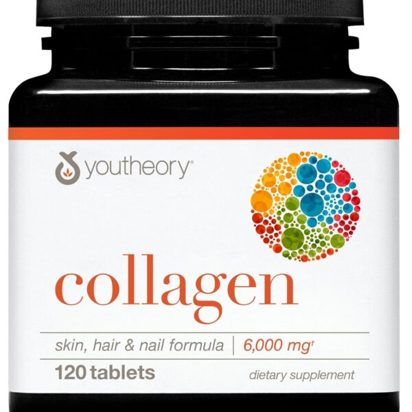 Youtheory Advanced Collagen with Vitamin C - 6,000 mg Hydrolyzed Collagen Peptides & Amino Acids - Hair, Nails, Joints & Bones Support - 120 Tablets (20-Day Supply)*