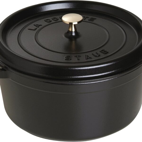 Staub Cast Iron Round Cocotte, Dutch Oven, 7-quart, serves 7-8, Made in France, Matte Black