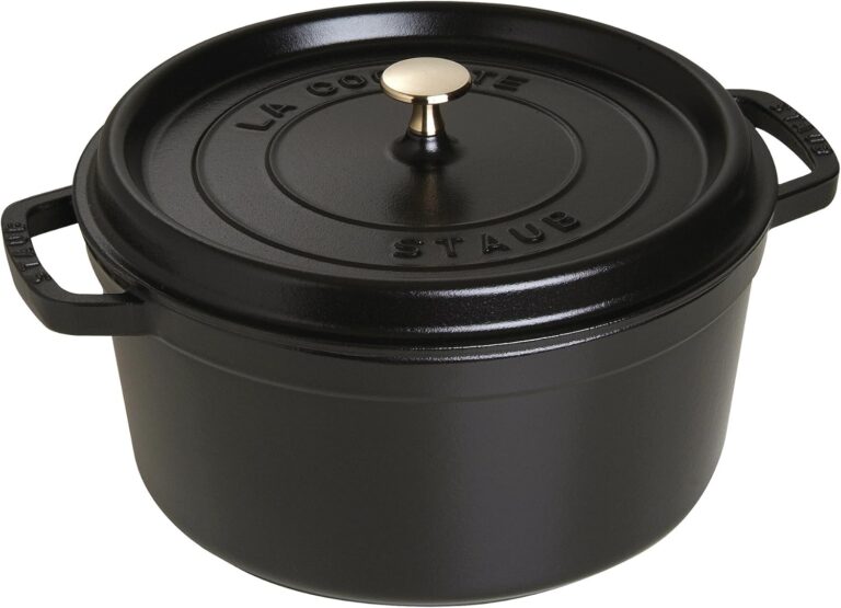 Staub Cast Iron Round Cocotte, Dutch Oven, 7-quart, serves 7-8, Made in France, Matte Black
