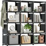 Mavivegue Book Shelf, 12 Cube Storage Organizer, DIY Bookcase, Metal Bookshelf,Tall Book case for Bedroom, Living Room,Office,Closet, Black Cubicle Rack