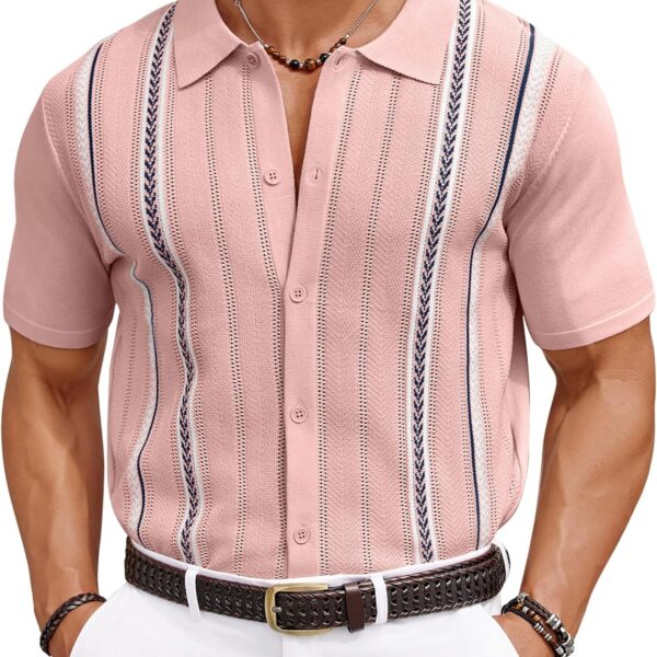 COOFANDY Knit Shirts for Men Casual Short Sleeve Button Down Shirts Summer Beach Stretch Fit Collared Shirts
